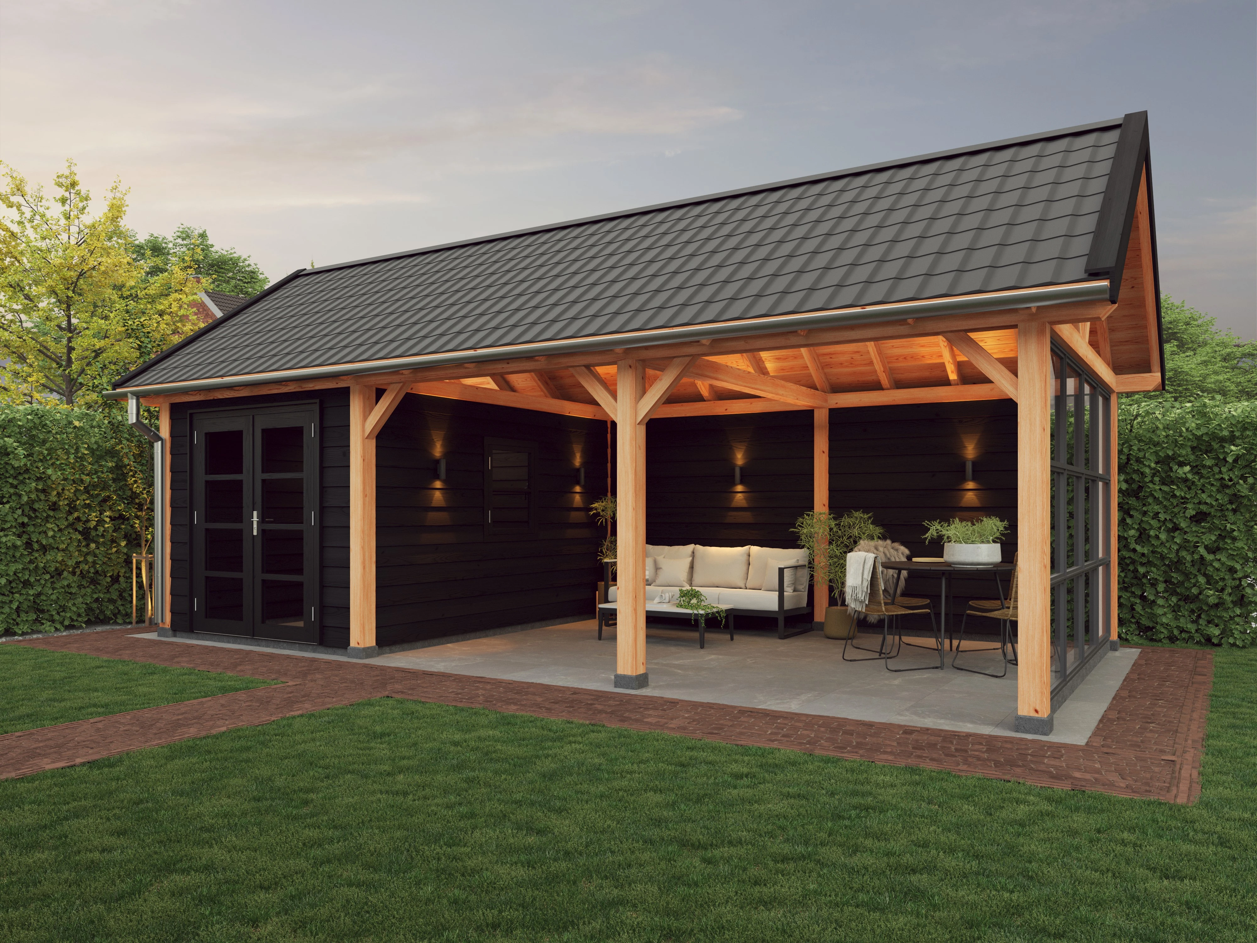 Douglas overkapping zadeldak, 900 x 400, met achterwand, Westwood Vrijbuiter - Afbeelding 3